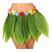 Toppers - Hawaii verkleed rokje met bladeren - voor volwassenen - groen - 38 cm - hoela rokje - tropisch - thumbnail