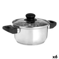 Kookpot met Glazen Deksel Kinvara 16689B 16689B Transparant Zilverkleurig 1,8 L 28 x 9 x 18 cm (6 Stuks)