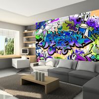 Fotobehang - Graffiti: Chaos in Violet, premium print vliesbehang - thumbnail