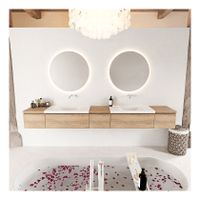 Mondiaz Bukla 280cm badmeubel met module 40 kleur washed oak met 5 lades wastafel dubbel zonder kraangat kleur talc