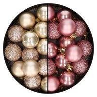 28x stuks kunststof kerstballen parel/champagne en oudroze mix 3 cm