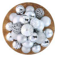 Giftsome ZilverenKersballen Set - 60 Kunststof Kerstballen - Incl. Zilveren Piek - Kerst Decoratie - Ø6/7 cm - thumbnail