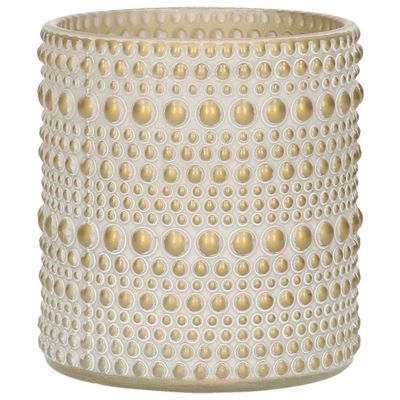 Luxe theelichthouder/kaarsenhouder - creme wit/goud - glas - D7 x H8 cm