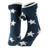 Apollo Dames huissokken/slofsokken - blauw/wit - sterren - maat 36-41 - Anti-slip