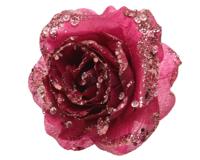 Roos op clip met glitters 14 cm magnolia