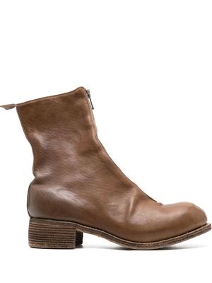 Guidi bottines zippées à bout rond - Marron