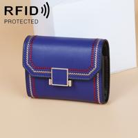 KB190 cover type snap knop koeienhuid lederen orgel vorm meerdere kaartsleuven anti-magnetische RFID portemonnee voor dames (donkerblauw)