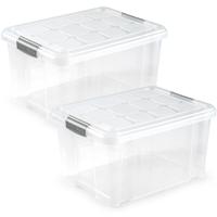 Plasticforte Opslagbakken met deksel - 2x - 25 liter - 42 x 36 x 25 cm - Organizers - transparant