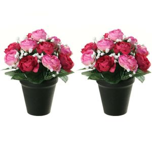 Kunstbloemen plant in pot - 2x - roze/wit tinten - 20 cm - Bloemenstuk ornament