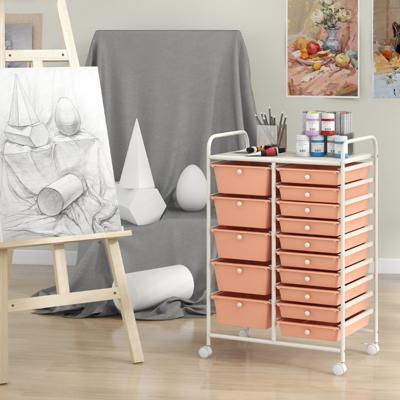 Rolbare Opbergwagen met 15 Lades Multifunctionele Trolley met Uitneembare Lades en Vergrendelbare Wielen
