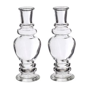 Kaarsen kandelaar Venice - 2x - glas - helder transparant - D5,7 x H15 cm