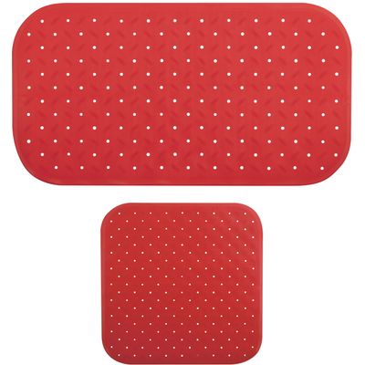 MSV Douche/bad anti-slip matten set badkamer - rubber - 2x stuks - rood - 2 formaten