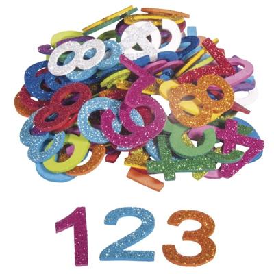 Foam Cijfers - 100x - glitter - zelfklevend - knutselmateriaal