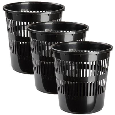 3x stuks afvalbakken/vuilnisbakken/kantoorprullenbakken plastic zwart 28 cm