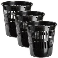 3x stuks afvalbakken/vuilnisbakken/kantoorprullenbakken plastic zwart 28 cm