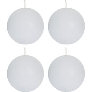 4x Witte rustieke bolkaarsen 8 cm 24 branduren