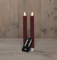 Anna&apos;s Collection LED dinerkaars flame effect ribbel 23 cm bordeaux 2 stuks