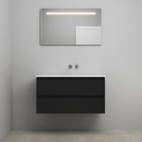 On-Line Badkamermeubelset - 100 cm - Voorgemonteerd - Acryl Wastafel - zonder Kraangat - Spiegel met LED-Verlichting - Mat Zwart