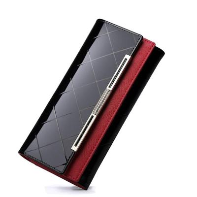 Koeienhuid lederen portemonnee luxe design dames Party Clutch lakleer portemonnees lange kaarthouder (zwart)