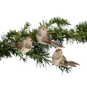 Kerstboomversiering vogels op clip - Musjes - 3x st - 4,5 cm - kunststof