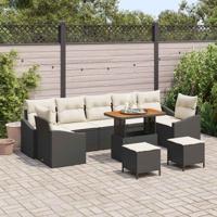 Tuinbankenset met kussen 10 pcs Zwart poly rattan