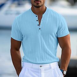 Voor heren Henley-shirt Shirt met korte mouwen T-shirt Effen Kleur Henley Buiten Straat Mouwloos nappi Kleding Dagelijks Hawaii Lightinthebox