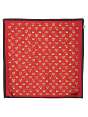 Moschino foulard en soie à imprimé ourson - Rouge