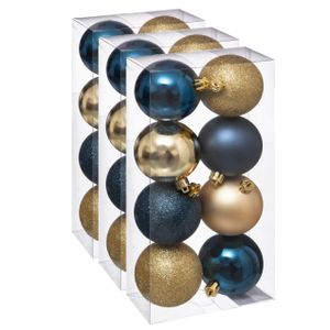 24x stuks kerstballen mix blauw/champagne glans en mat kunststof 7 cm