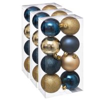 24x stuks kerstballen mix blauw/champagne glans en mat kunststof 7 cm