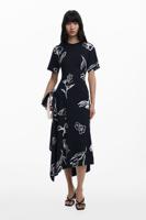 Asymmetrische jurk met bloemstrepen - BLACK - M