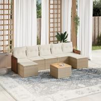 8-delige Loungeset met kussens poly rattan beige