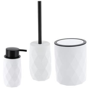 Toilet accessoire set - wc borstel/prullenbak en zeeppomp Diamond - wit - kunststof