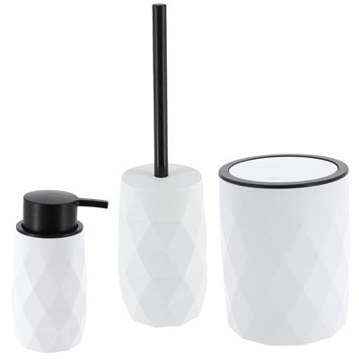 Toilet accessoire set - wc borstel/prullenbak en zeeppomp Diamond - wit - kunststof