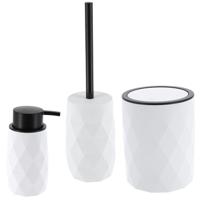 Toilet accessoire set - wc borstel/prullenbak en zeeppomp Diamond - wit - kunststof Toilet accessoire set - wc borstel/prullenbak en zeeppomp Diamond - wit - kunststof