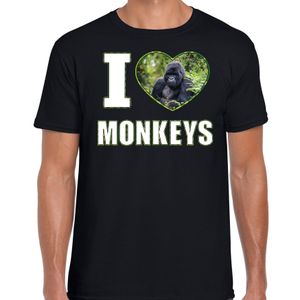 I love monkeys t-shirt met dieren foto van een Gorilla aap zwart voor heren