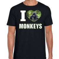 I love monkeys t-shirt met dieren foto van een Gorilla aap zwart voor heren - thumbnail