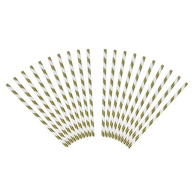 Gestreepte drink rietjes van papier goud/wit 40x stuks