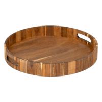 5Five Design dienblad van acacia hout - 35 x 5 cm - lichtbruin - Hoge opstaande rand - rond