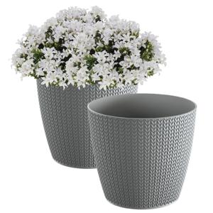 Plantenpot/bloempot - 2x - kunststof - steengrijs - D26 x H23 cm - buiten - terras