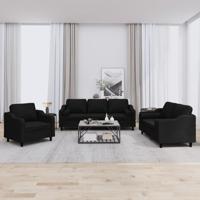 3-delige Loungeset met kussens stof zwart