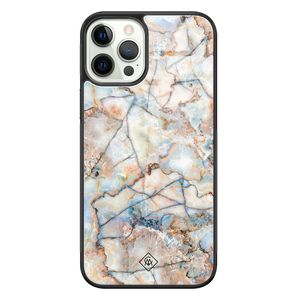 iPhone 12 Pro glazen hardcase - Marmer bruin blauw