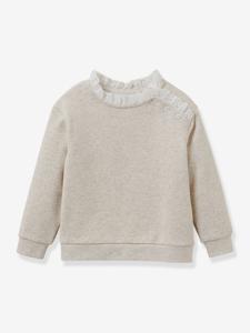 Sweater met Engels borduursel voor meisjes - biologisch katoen - CYRILLUS ecru