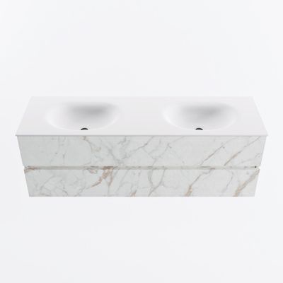 MONDIAZ VICA 150cm badmeubel onderkast Carrara 2 lades. Wastafel MOON dubbel 2 kraangaten, kleur Talc.