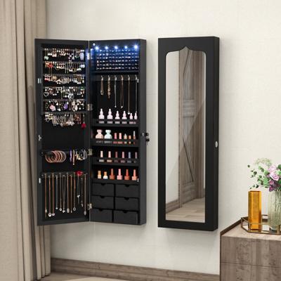 Wand-/Deurjuwelenkast Met Grote Spiegel 36,5 x 11,5 x 120 cm Zwart