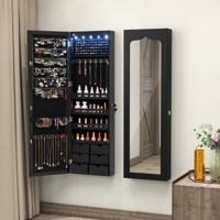 Wand-/Deurjuwelenkast Met Grote Spiegel 36,5 x 11,5 x 120 cm Zwart