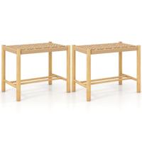Set van 2 Barkrukken van Hout Barstoel Zithoogte 45 cm Keukenstoel van Gevlochten Papier Barkruk Bistrokruk (56 x 36 x 45 cm)