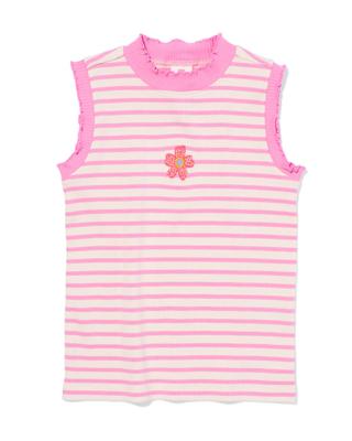 HEMA Kindersinglet rib strepen bloemen roze (roze)