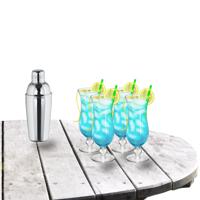 Cocktailshaker set met 4x stuks Pina Colada cocktailglazen 440 ml - thumbnail