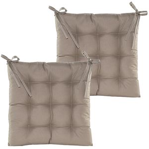 Stoelkussen gewatteerd - 2x - taupe - 38 x 38 cm - binnen/buiten