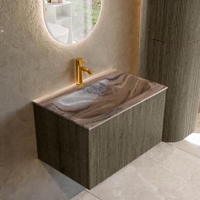 Badmeubel Mondiaz Kurve-Dlux | 70 cm | Meubelkleur Shadow | Wastafelkleur Sombra | Solid surface | Wasbak midden spoelbak | 1 kraangat